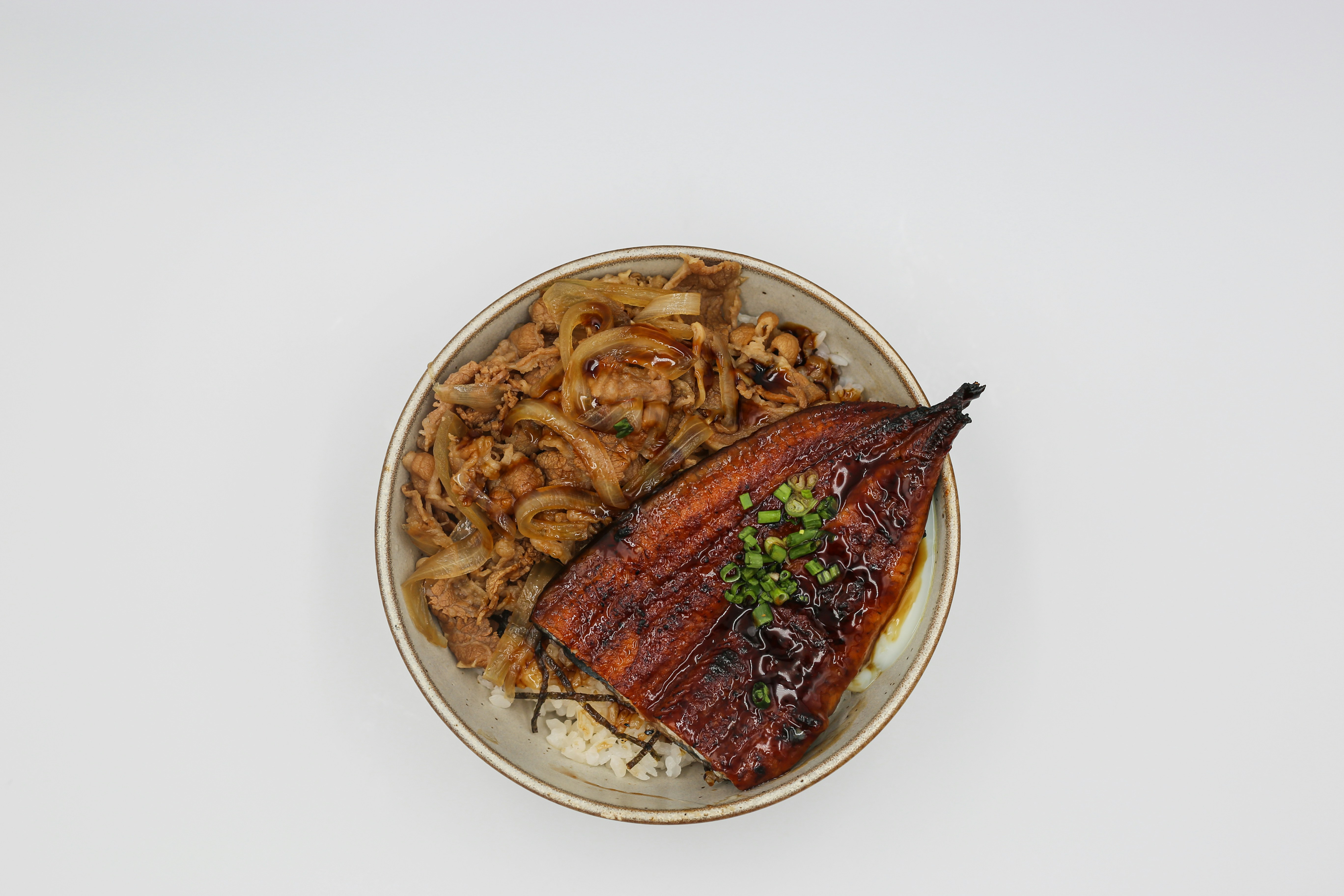 Glazed Japanese eel over rice with clean garnish